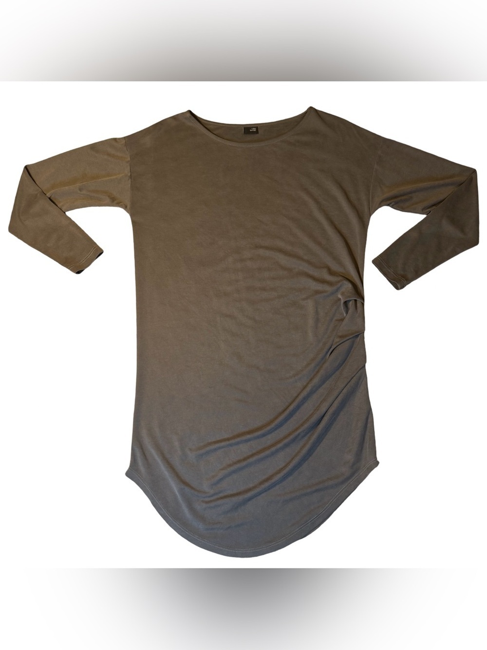 Lisa Bayne Artful Home Modal Tunic Top Taupe Long Sleeve Curved Hem Size M